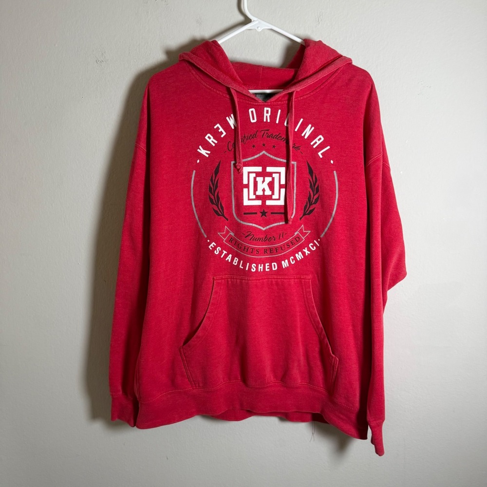 y2k KR3W Original Vintage Mens XL Red‎ Graphic Pullover Hoodie Skate Streetwear